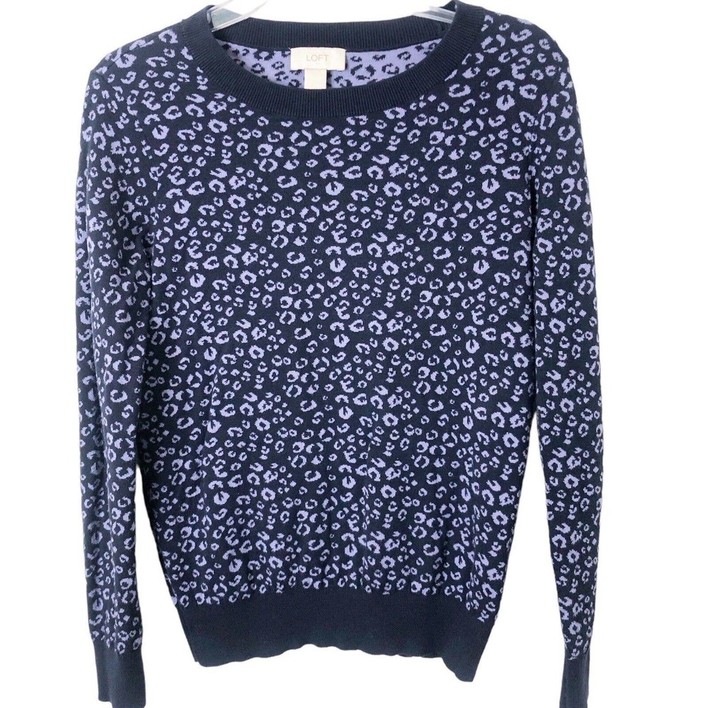 Ann Taylor Loft Women's Purple Blue Animal Print Long Sleeve Sweater Size Small
